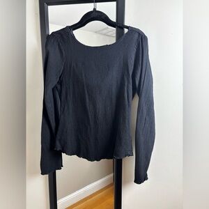 Free People textured Black reversible cowl neck boat neck Long Sleeve Top